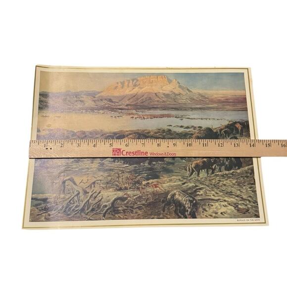 Vintage Wildlife Print Buffalo on the Move Bison Herd Western Americana Art READ - Picture 8 of 9